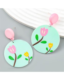 Lovely Red Tulip Printing Art Style Wholesale Women Fashion Earrings