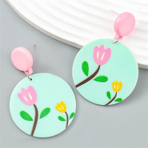 Lovely Mini Flower Printing Vintage Style Wholesale Women Earrings