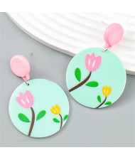 Lovely Red Tulip Printing Art Style Wholesale Women Fashion Earrings