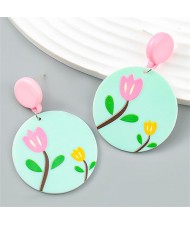 Lovely Mini Flower Printing Vintage Style Wholesale Women Earrings