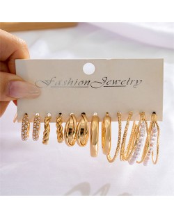 (6 Pairs Set)Business Style Pearl and Twist Design Wholesale Women Alloy Earrings Set