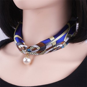 Korean Fashion Short Collarbone Printing Pearl Women Scarf Necklace - NO.1