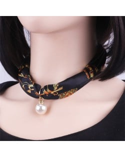 Korean Fashion Short Collarbone Printing Pearl Women Scarf Necklace - NO.1