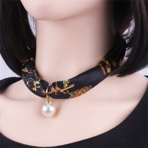 Korean Fashion Short Collarbone Printing Pearl Women Scarf Necklace - NO.2