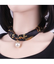 Korean Fashion Short Collarbone Printing Pearl Women Scarf Necklace - NO.2