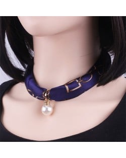 Korean Fashion Short Collarbone Printing Pearl Women Scarf Necklace - NO.2