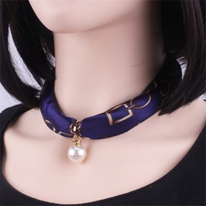 Korean Fashion Short Collarbone Printing Pearl Women Scarf Necklace - NO.3