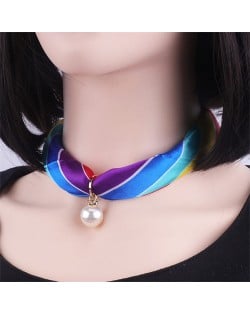 Korean Fashion Short Collarbone Printing Pearl Women Scarf Necklace - NO.3