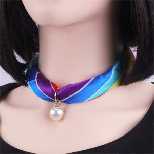 Korean Fashion Short Collarbone Printing Pearl Women Scarf Necklace - NO.4