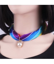 Korean Fashion Short Collarbone Printing Pearl Women Scarf Necklace - NO.3