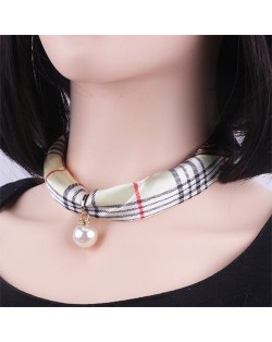 Korean Fashion Short Collarbone Printing Pearl Women Scarf Necklace - NO.4