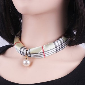 Korean Fashion Short Collarbone Printing Pearl Women Scarf Necklace - NO.5