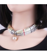 Korean Fashion Short Collarbone Printing Pearl Women Scarf Necklace - NO.5