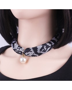 Korean Fashion Short Collarbone Printing Pearl Women Scarf Necklace - NO.5