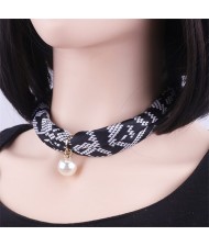 Korean Fashion Short Collarbone Printing Pearl Women Scarf Necklace - NO.5