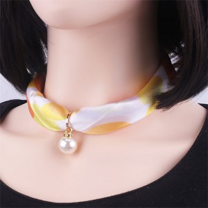 Korean Fashion Short Collarbone Printing Pearl Women Scarf Necklace - NO.8