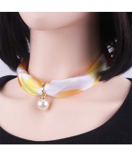 Korean Fashion Short Collarbone Printing Pearl Women Scarf Necklace - NO.8