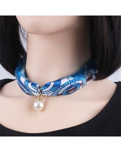 Korean Fashion Short Collarbone Printing Pearl Women Scarf Necklace - NO.8