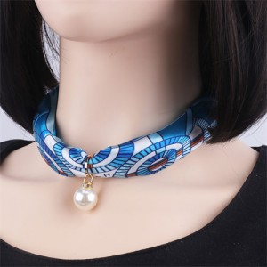 Korean Fashion Short Collarbone Printing Pearl Women Scarf Necklace - NO.9