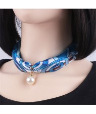 Korean Fashion Short Collarbone Printing Pearl Women Scarf Necklace - NO.8