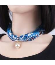 Korean Fashion Short Collarbone Printing Pearl Women Scarf Necklace - NO.9