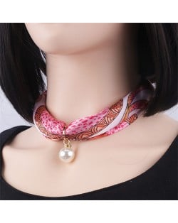 Korean Fashion Short Collarbone Printing Pearl Women Scarf Necklace - NO.9