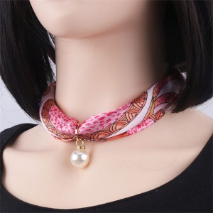 Korean Fashion Short Collarbone Printing Pearl Women Scarf Necklace - NO.10