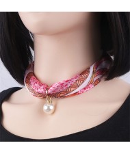 Korean Fashion Short Collarbone Printing Pearl Women Scarf Necklace - NO.10