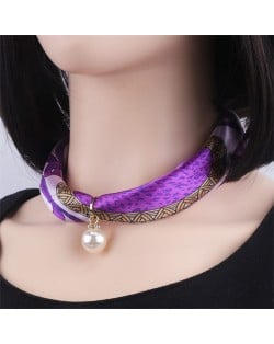 Korean Fashion Short Collarbone Printing Pearl Women Scarf Necklace - NO.11