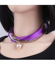 Korean Fashion Short Collarbone Printing Pearl Women Scarf Necklace - NO.11