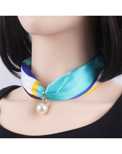 Korean Fashion Short Collarbone Printing Pearl Women Scarf Necklace - NO.12