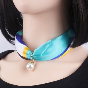Korean Fashion Short Collarbone Printing Pearl Women Scarf Necklace - NO.13