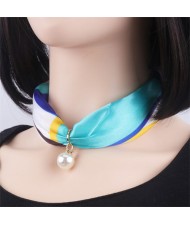Korean Fashion Short Collarbone Printing Pearl Women Scarf Necklace - NO.12