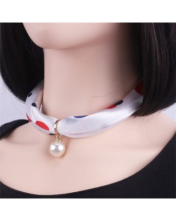 Korean Fashion Short Collarbone Printing Pearl Women Scarf Necklace - NO.13
