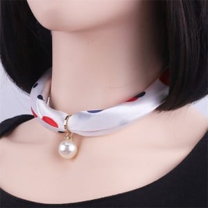 Korean Fashion Short Collarbone Printing Pearl Women Scarf Necklace - NO.14