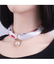 Korean Fashion Short Collarbone Printing Pearl Women Scarf Necklace - NO.14