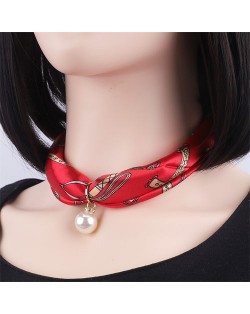 Korean Fashion Short Collarbone Printing Pearl Women Scarf Necklace - NO.14