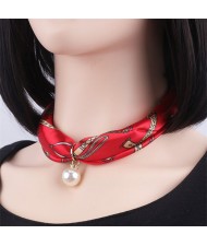 Korean Fashion Short Collarbone Printing Pearl Women Scarf Necklace - NO.14