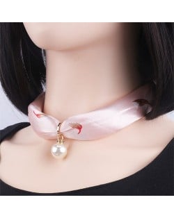 Korean Fashion Short Collarbone Printing Pearl Women Scarf Necklace - NO.15