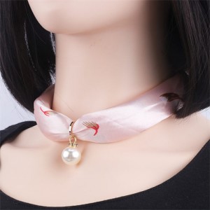 Korean Fashion Short Collarbone Printing Pearl Women Scarf Necklace - NO.16