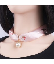 Korean Fashion Short Collarbone Printing Pearl Women Scarf Necklace - NO.15