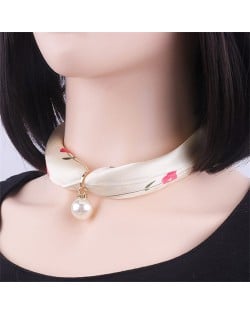 Korean Fashion Short Collarbone Printing Pearl Women Scarf Necklace - NO.16