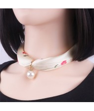 Korean Fashion Short Collarbone Printing Pearl Women Scarf Necklace - NO.16