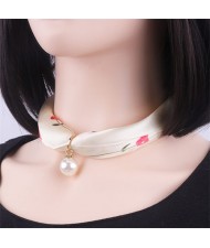 Korean Fashion Short Collarbone Printing Pearl Women Scarf Necklace - NO.17