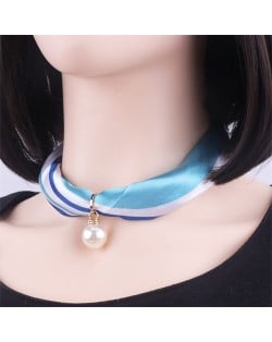 Korean Fashion Short Collarbone Printing Pearl Women Scarf Necklace - NO.17