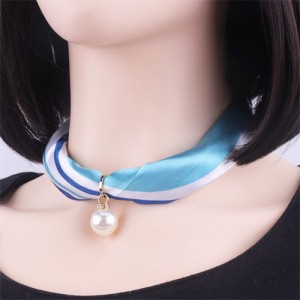 Korean Fashion Short Collarbone Printing Pearl Women Scarf Necklace - NO.18