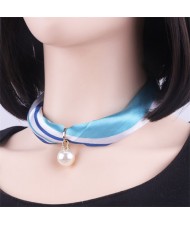 Korean Fashion Short Collarbone Printing Pearl Women Scarf Necklace - NO.17