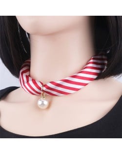 Korean Fashion Short Collarbone Printing Pearl Women Scarf Necklace - NO.18