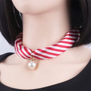 Korean Fashion Short Collarbone Printing Pearl Women Scarf Necklace - NO.19