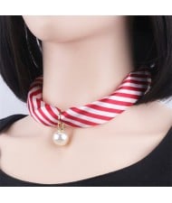 Korean Fashion Short Collarbone Printing Pearl Women Scarf Necklace - NO.19
